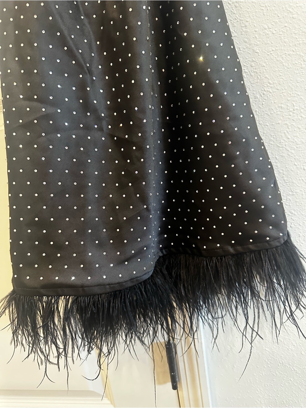 WeWoreWhat Black Studded Mini Dress with Feather Trim - Picture 5 of 5